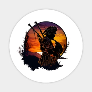 Bagpipe player in the dark sunset Magnet